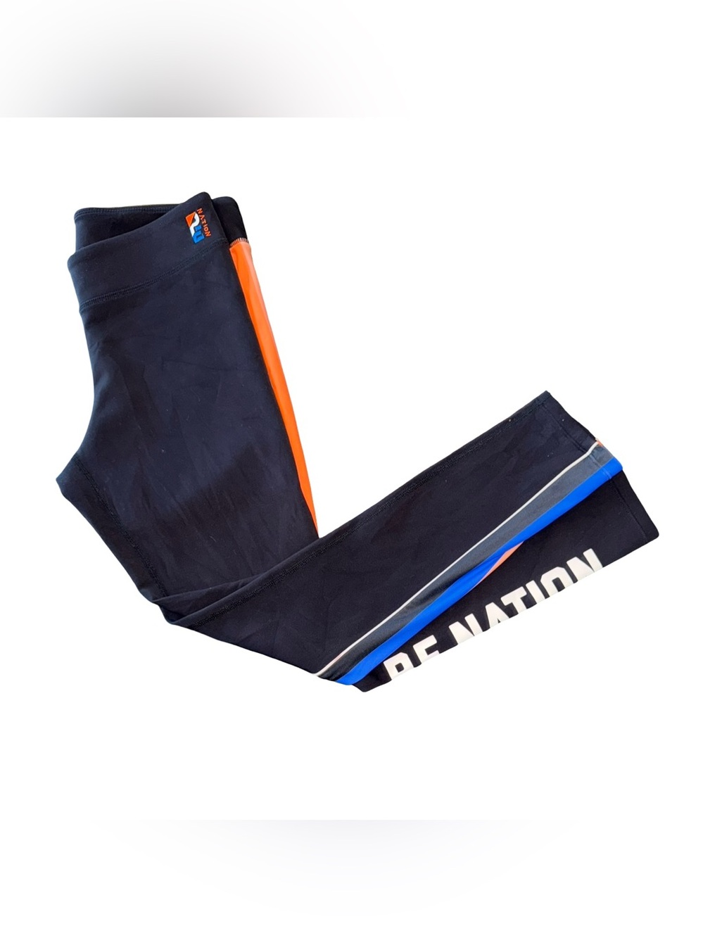 PE Nation Leggings Medium Black Orange/Blue Stripe EUC